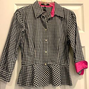 Button up Ralph Lauren black with pink accent plaid shirt.